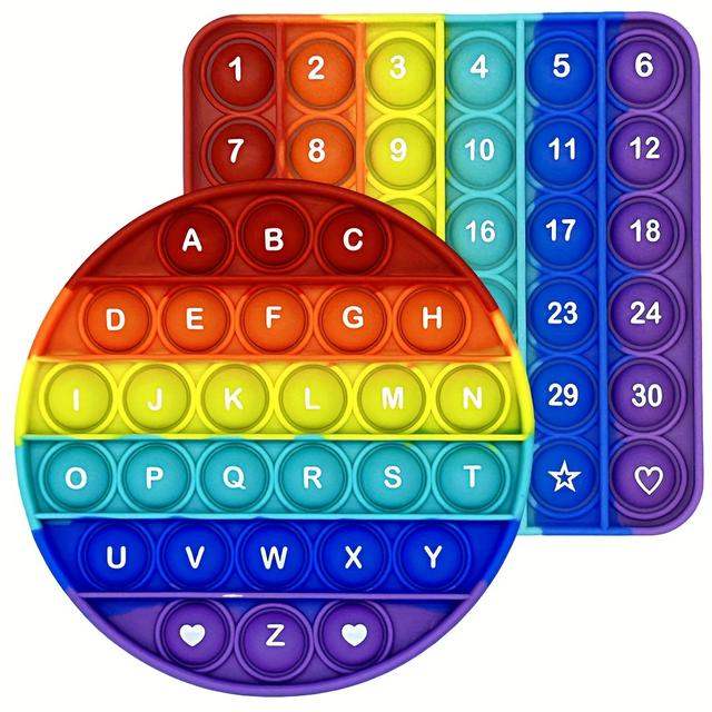 TEMU 2pcs/pack Numbers Letters Alphabet Math Learning Fidget Toys, Fast Push Bubbles Phonics Games Practice Educational Toys For Preschool Kids (square+circle=1pcs)