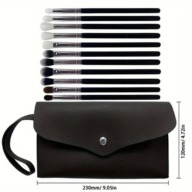 TEMU New 11pcs Eyeshadow Brush Set With Soft Fiber Bristles, Black Makeup Brush Kit, Multi-functional Eye Brushes, Beauty Tools