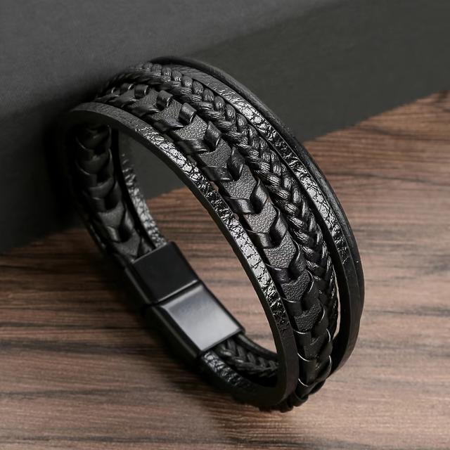 TEMU European And Creative Leather Bracelet Trendy Braided Simple Magnetic Leather Bracelet Men's Hand Ornament