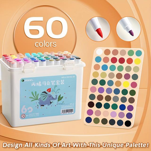 TEMU 12/24/36/48/60 Colors Dual-tip Acrylic Paint Markers Set, Fine Point Waterproof Brush For Wood, Metal, Glass, Rock, Art Card, Diy Crafts, Ideal For Artists, Students, Holiday Gifts