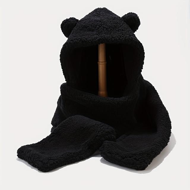 TEMU Bear Ears Autumn And Winter Warm Hat And Scarf Two-piece Set Outdoor Cold Protection Thickened Warm Hat Set