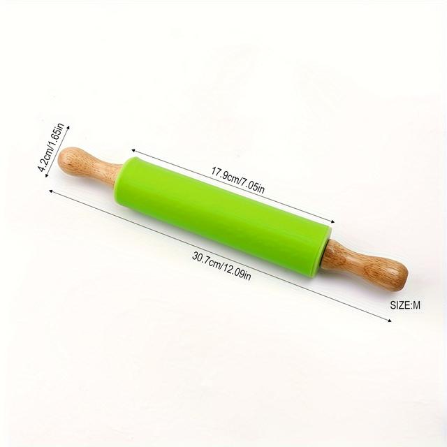 TEMU 1pc Of Kitchen Tool Silicone Rolling Pin With Wooden Handle, For Making Dumpling Dough And Baking.