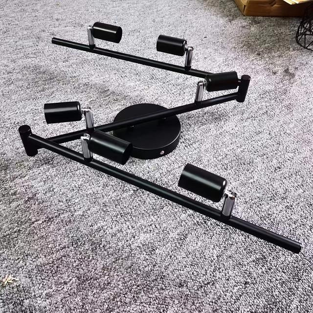 TEMU مجموعة إضاءة LED 6 نقاط، مصباح سقف أسود 6 اتجاهات، حامل مصباح مرن وقابل للدوران، الإضاءة لا تشمل المصابيح، يجب شراء المصابيح بشكل منفصل