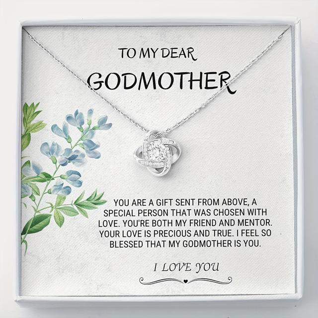 TEMU Zircon Inlaid Flower Pendant Chain Necklace + Gift Box + Card Birthday Christmas Day Gift For Godmother Necklace