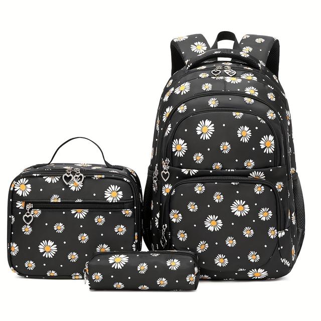 TEMU Ensemble Sac à Dos Imprimé Marguerites avec Trousse, Sacoche pour Livres pour Adolescentes 3pcs Dégradé pour Étudiantes