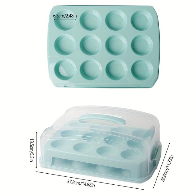 TEMU 1pc Stackable Reusable Plastic Cake Pan With Locking Lid - Portable Cupcake & Muffin Storage Box For Home, Bakery, Or Commercial Use, | Wooden Surface Contrast