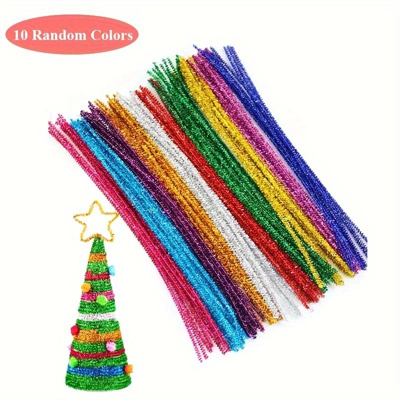 TEMU 100 Stück 10 verschiedene Farben Glitzer-Wollmäppchen, Chenille-Stiele Metallisch-Glitzer Bastel-Wollmäppchen für DIY-Kunst- Bastelprojekte, Weihnachtsdekoration, Party-Dekoration