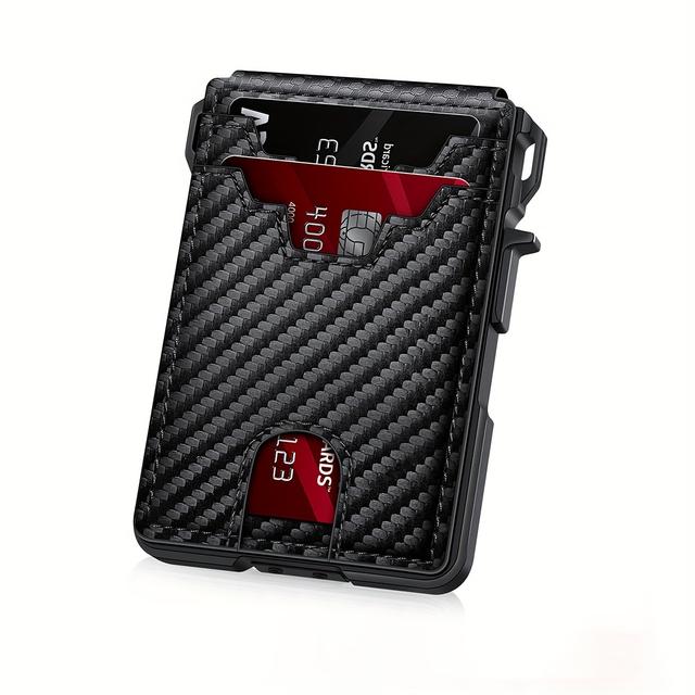 TEMU 1pc Men's New Carbon Fiber Flip Large Capacity Anti-theft Swipe Business Card Holder