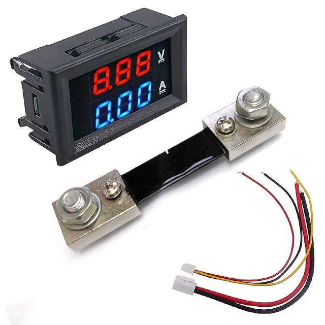 TEMU 1 قطعة العرض المزدوج فولت أمبير متر تيار مستمر الفولتميتر مقياس التيار الكهربائي LED الرقمية تيار مستمر 0-100 فولت/1A 10A 50A 100A الجهد الحالي قياس متر مع تحويلة
