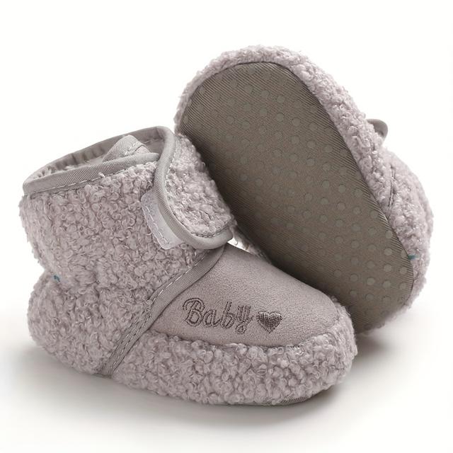 TEMU Cozy Beige Baby Ankle Boots With - Soft, Warm, And Comfortable Winter Shoes For Infants, Round Toe, Closure, And Plush Lining, Baby Winter Boots