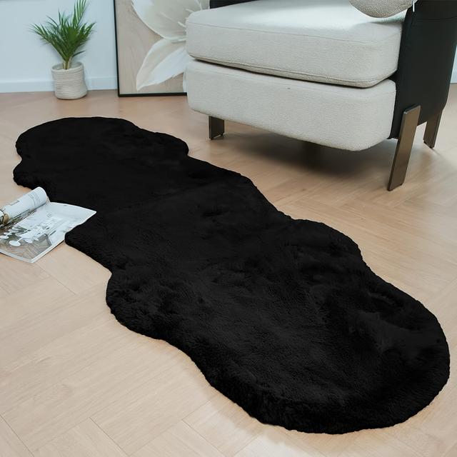 TEMU 1pc Cozy Black Sofa Cushion, Chair Cover Mat, Fluffy Sheepskin , Luxury Furry Plush Rug, For Home Decor Living Room Bedroom Bedside Accessories