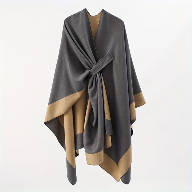 TEMU Luxurious Color Block Wrap, Travel & Air-conditioned Room Shawl, Elegant Cozy Shoulder Cape