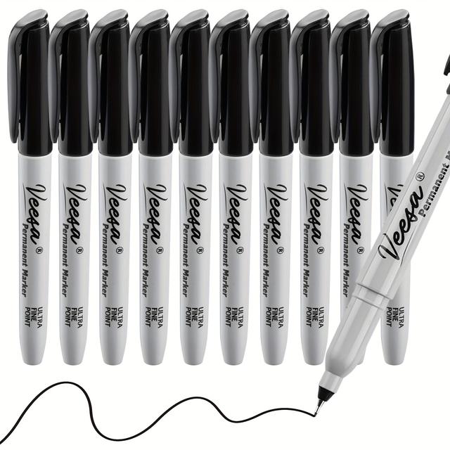 TEMU 10pcs Fine Point Permanent Markers Waterproof Fade-resistant Quick Drying For Writing Office School Home