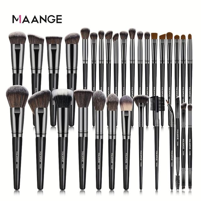 TEMU Maange 32pcs Professional Makeup Brush Set - Premium Nylon Bristles For Foundation, Blush, Eyeshadow & More - Portable, Ideal For Beginners To Pros, Powder Brush, Makeup Tools