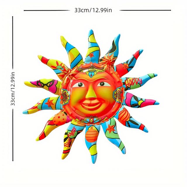 TEMU Room Decor 1pc Smile Face Metal Wall Art, Iron Outdoor & Indoor Round Sun Decor, Ornament, Colorful Wall Hanging For Home & Patio Decoration, Room Decor