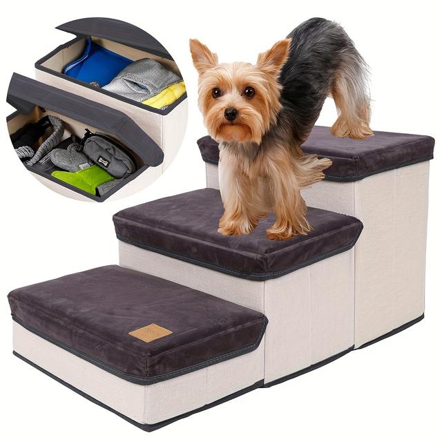 TEMU Escaleras y plegables de 3 niveles para mascotas | Escalones para cama con escalones de almacenamiento, rampa para perros y gatos para cama o sofá para perros y gatos pequeños y medianos