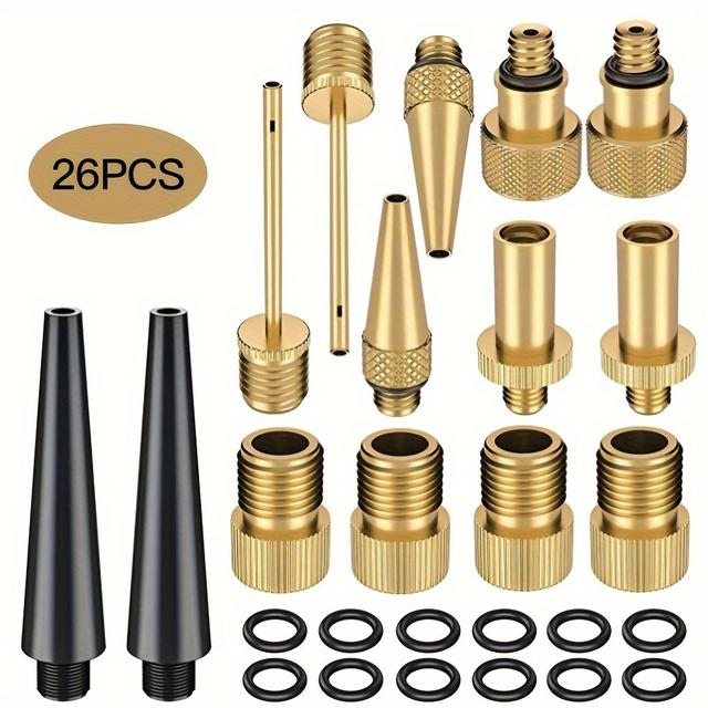 TEMU 26pcs Of Copper Valve Adapters For Bicycles, A Set Of Inflating Tools Compatible With Mountain Bikes, Without Battery
