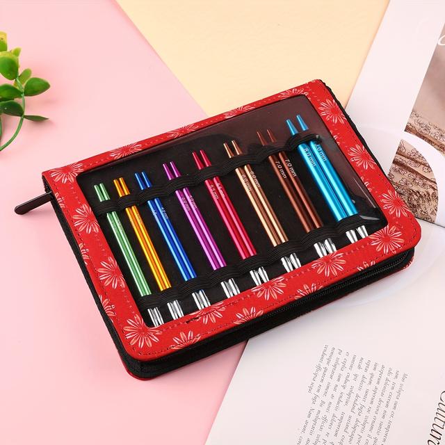 TEMU 22-teiliges Rundstricknadel-Set 3,0–8,0 mm, Aluminium-Austauschnadeln mit Zubehör und Etui, Größe 11 Strickzirkel für Handarbeiten DIY, Nähzubehör Aufbewahrung