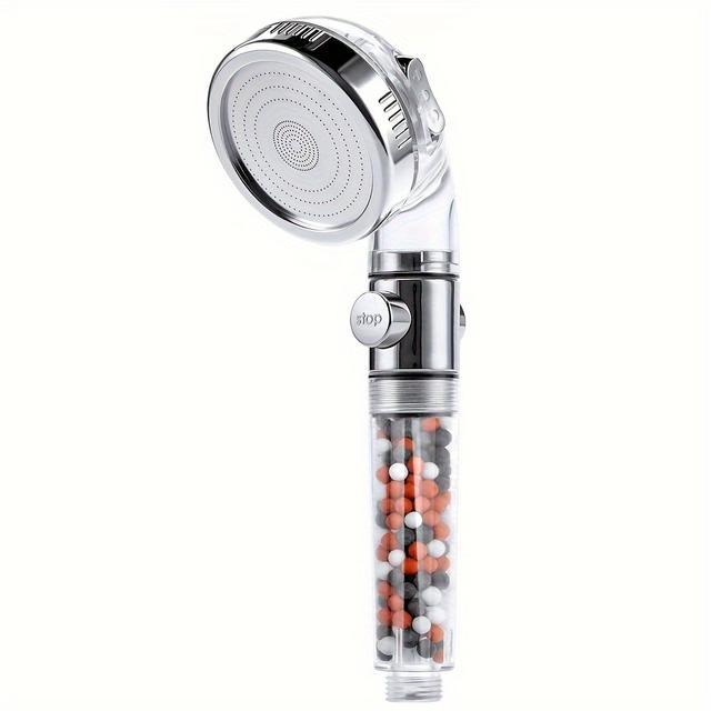 TEMU High-pressure Shower Head With 3 Adjustable , Water Button, Handheld Mineral Ball For Spa Massage, Water-saving Shower With Filter, And Anti-limescale Features For Bathing.