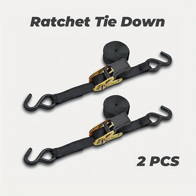 TEMU 1in X 180in Ratchet Tie Down Straps With Tpr Grip And S Hooks, High Tensile Polyester Webbing Suitable For Luggage Kayak And More