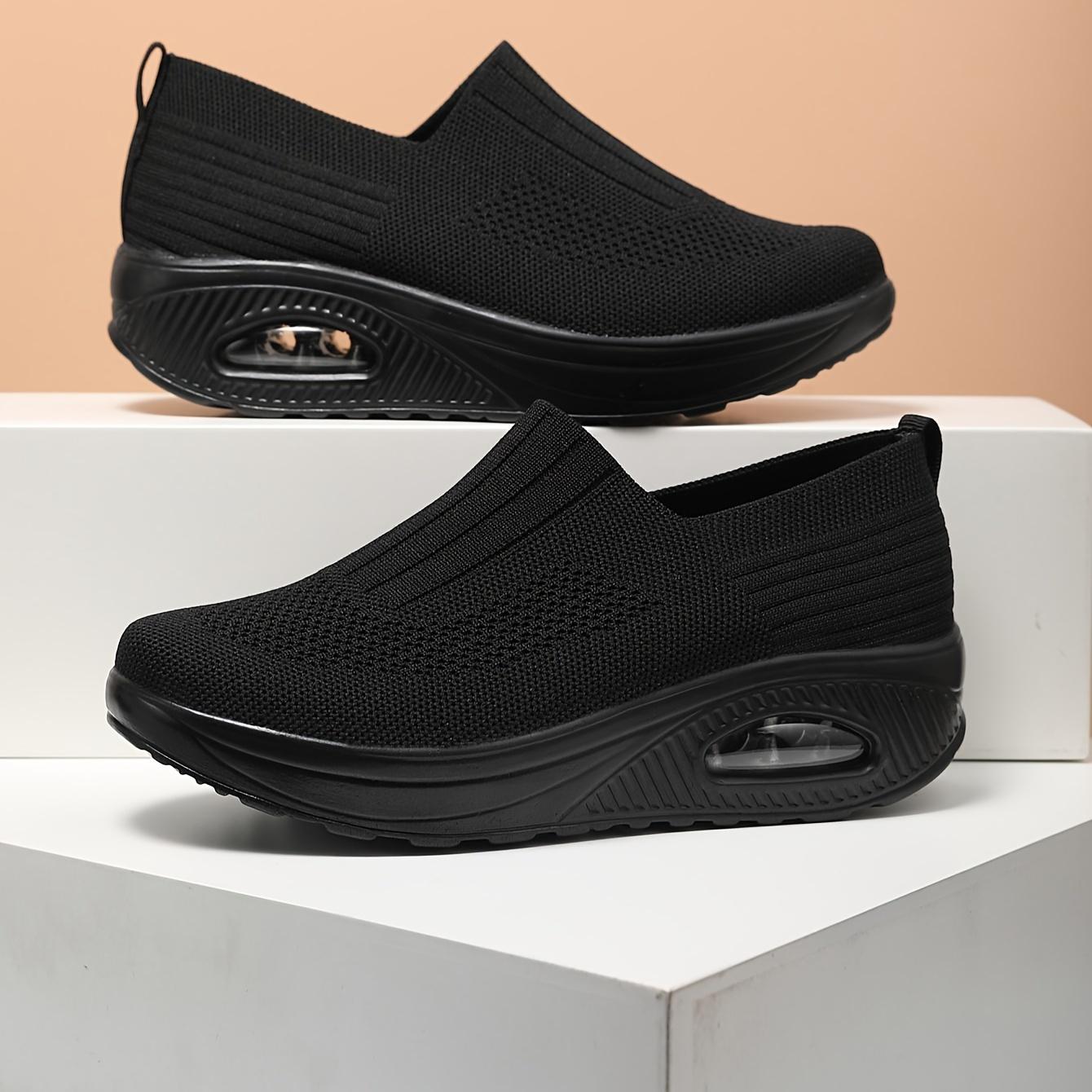 TEMU [sneakers] New Style Slip-on Knit Mesh Breathable Women's Shoes, Thick-sole Wiggle Shoes, Soft-sole Comfortable Walking Shoes, Large Size Casual Athletic Shoes, Fashionable And Versatile