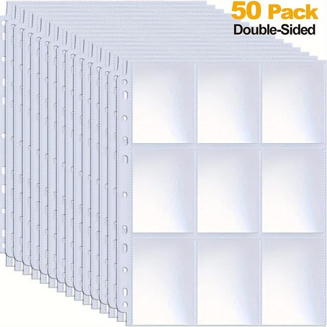 TEMU 400/900 Pocket Trading Card Sleeve Pages, Upgraded Double Side 4/9 Pocket Pages Protectors, 11 Holes For Fit 3 Ring Binder, Card Sheets For Game Cards, Sport Cards, Business Cards(50pcs)