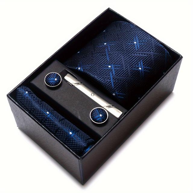TEMU Dot Tie Men Gift Box Newest Design Tie Handkerchief Cufflink Set Necktie For Man Wedding Accessories Office