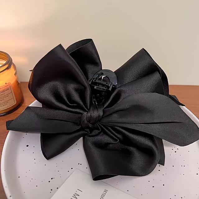 TEMU 매력적인 블랙 보우 타이 헤어 클립 - 크고, 심플하며 세련된 일상용품 - 14세 이상을 위한 적합 - 단품 - 단색
