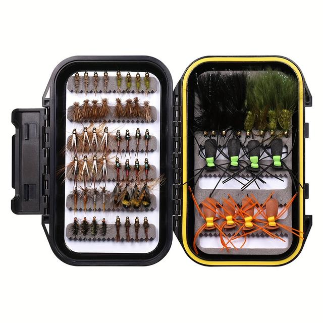 TEMU 64pcs Kit de de Pêche À , Appâts Artificiels Et Humides Avec Boîte Étanche, Accessoires de Pêche