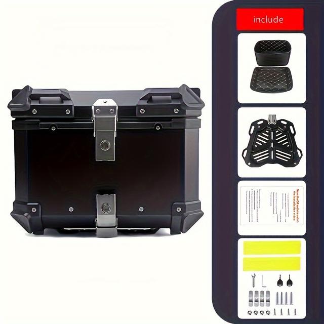 TEMU 45L Motorrad Top aus dickem Aluminiumlegierung, eine robuste, harte Gepäckbox mit Gepäckträger für sichere Lagerung während der Reise - Geeignet für Reiseausflüge - Motorradzubehör.
