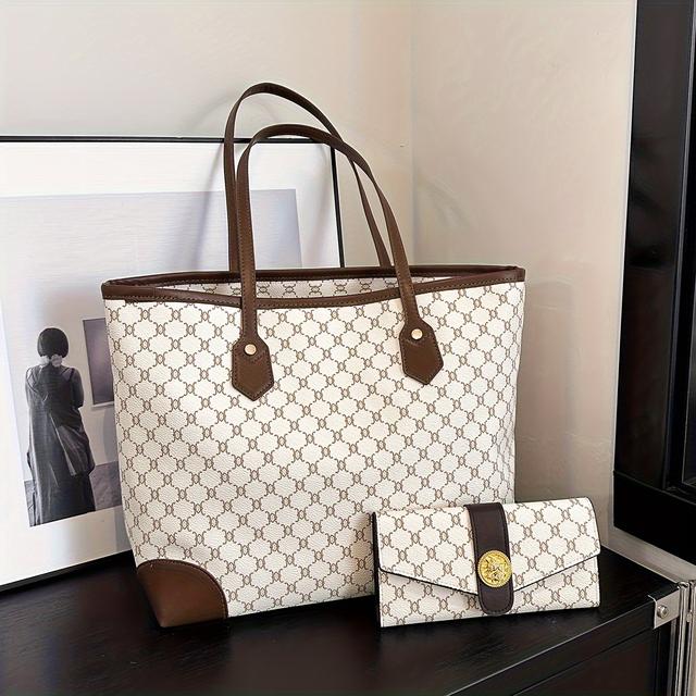 TEMU Ensemble de sac fourre-tout tendance grande avec portefeuille étendu pour femmes, idéal d'âge moyen, alliant élégance et style