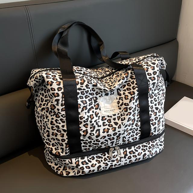 TEMU Dark Brown Leopard Print Bag With Shoe Bag Room, Large Capacity Overnight Messenger Bag, Lightweight Luggage Bag For Sports Gym, Yoga, Suitable For Traveling, And .