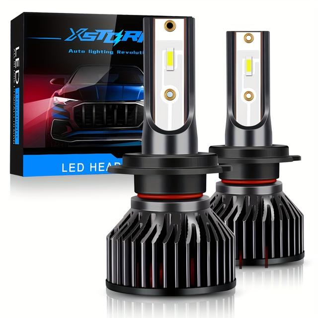 TEMU Xstorm 2pcs Of Extremely Bright Mini H4 H7 Led Car Headlight Bulbs With 30000 Csp Chip, Suitable For H1 H11 Led Lights, H3 H8, Hb3 Hb4, 9005 9006, 6500k Automotive Lamp, 12v, Without Battery