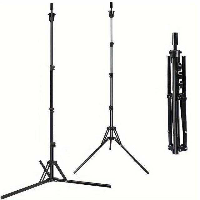 TEMU Adjustable Metal Wig Stand Tripod - Foldable Mannequin Head Holder For Hairdressing & Cosmetology Training, Salon Use, Wig Stand, Human Model