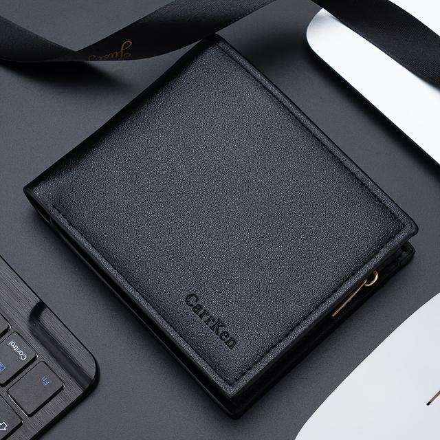 TEMU Men's Business Black Short Wallet Made Of Faux Leather, Brown Minimalist Bifold Multifunctional Zippered Pouch, Perfect As A Gift For Men And For Christmas