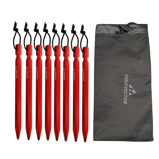 TEMU 8pcs Aluminum Ground Nails, Aluminium Alloy Tent Stakes With Reflective Rope, Lightweight Tent Pegs For Gardening Hiking