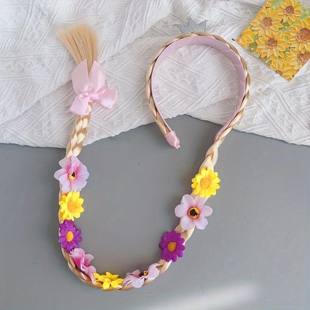 TEMU 1pc Elegant Braid Hair Hoop Long Braid Headwear Decorated With Flowers Women Hair Accessories