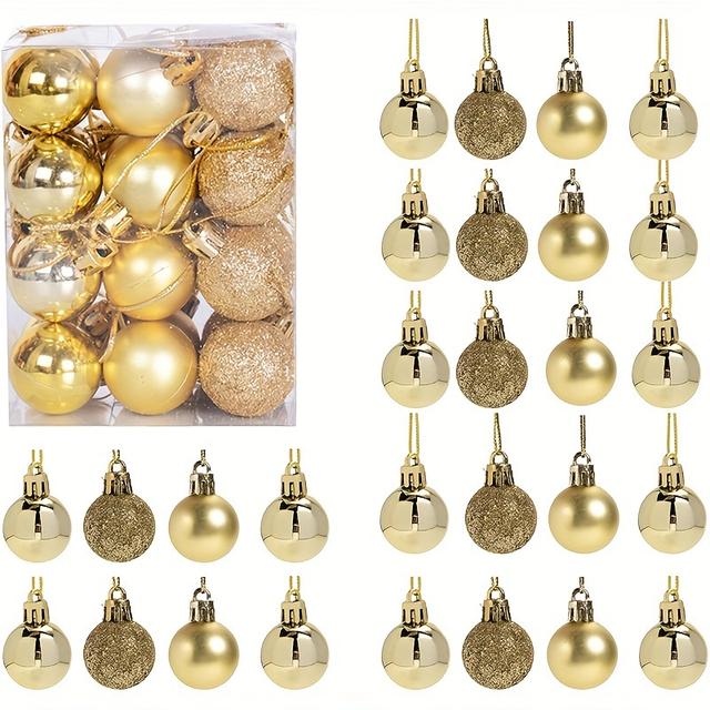 TEMU Set Of 24 Pcs 3cm/1.18in Mini Shatterproof Christmas Ball Tree Ornaments Party Decorations