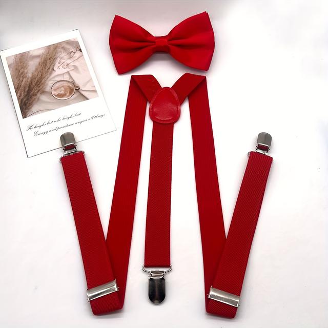 TEMU 1 Set Men' Color Casual Bow Tie Suspenders Set, Suspenders Shorts Clip Set