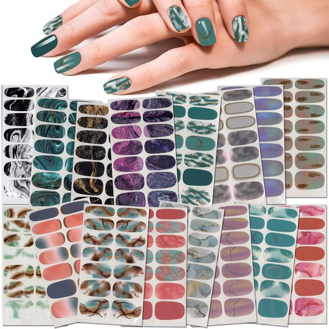 TEMU Marble 16 Sheets Full Wrap Nail Polish Stickers - Self Adhesive Marble Series Nail Decal Strips For Diy Nail Craft - Women And S Nail Polish Decals For Nail Decor