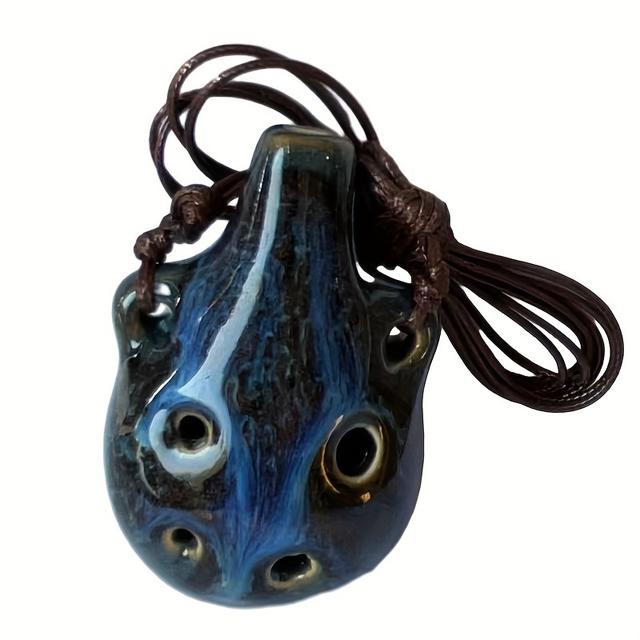 TEMU 1pc Of Six-hole Ceramic Ocarina - Mini Wind Instrument, Portable With Adjustable Neck Rope ( Available), Music Lovers, Beginners And Collectors