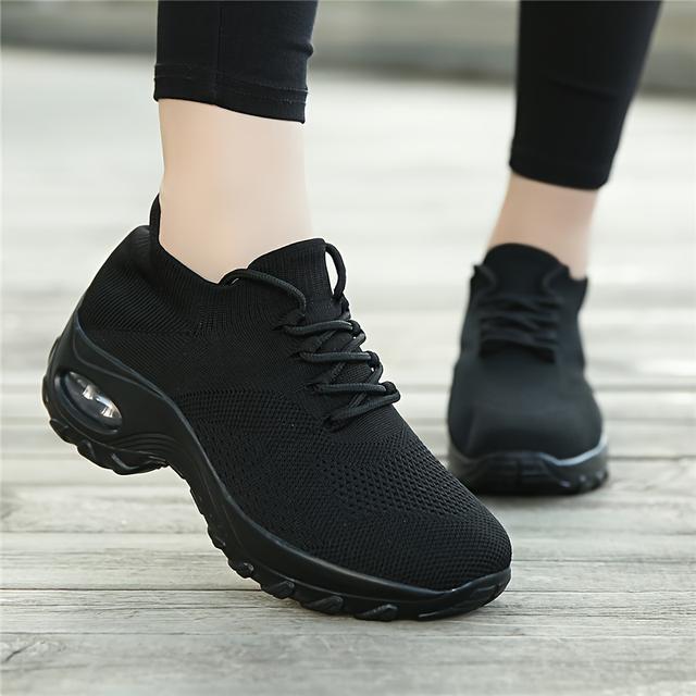 TEMU [sneakers] Spring Autumn Women's Sports Casual Thick Sole Flyweave Breathable Large Size Shoes Business Casual Versatile -up Running Air Cushion Shoes