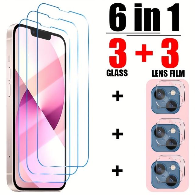 TEMU 6 In1 For Iphone 13 Pro/13 Pro Max Glass Smartphone 14/14 Plus/14 Pro/14 Pro Max Tempered Glass 11/11 Pro/11 Pro Max/12/12 Mini Phone Screen Protector 12 Pro/12 Pro Max/13/13 Mini Full Cover