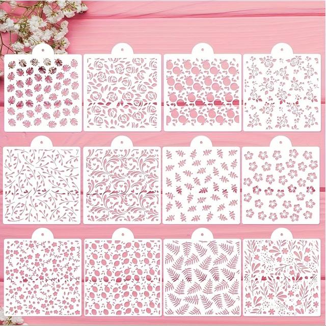 TEMU 12pcs Cookie Stencils For Baking Royal Icing Leaf Stencil Airbrush Flower Hibiscus Vine Rose Stencil Templates For Cake Stencils Decorating
