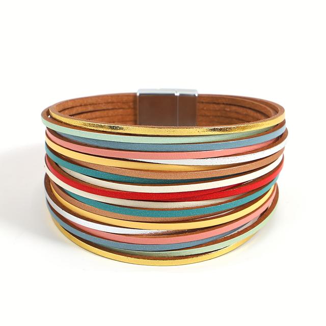 TEMU 1pc Trendy Golden Artificial Leather Bracelet For Women Men, Multilayer Bracelet, Party Jewelry Gift For New Year, Birthday