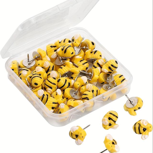 TEMU 20pcs Bee Pushpins Bees Thumb Tacks Fun Decorative Bee Thumbtacks For Wall Whiteboard Corkboard Wall Maps Bulletin Board Photo