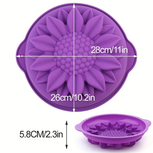 TEMU 1pc, Silicone Flower Shape Cake Mold, Round Purple Sunflower Silicone Cake Pan, To Release Mold For Bread, Gelatin, Chiffon Cake, 10inch