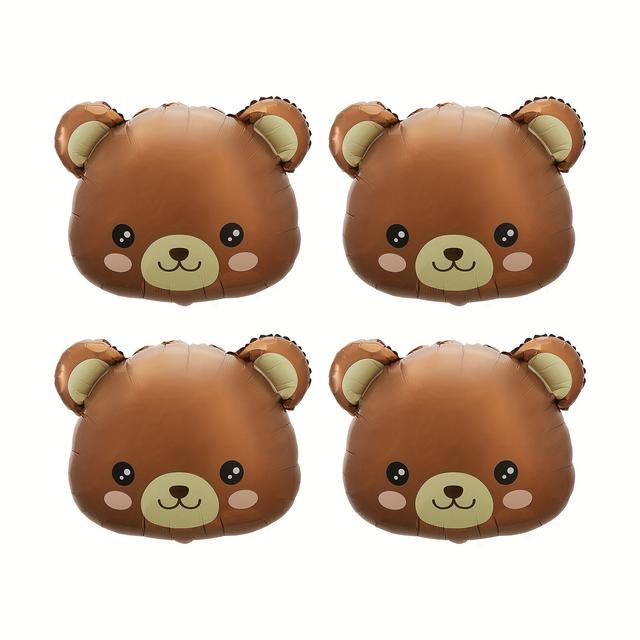 TEMU 4pcs Of 24-inch Bear Head Balloons (24"x20") For Decoration, Featuring Bear-shaped Animal Balloons Suitable For Jungle, Woodland, Farm, And Wildlife-themed Parties.