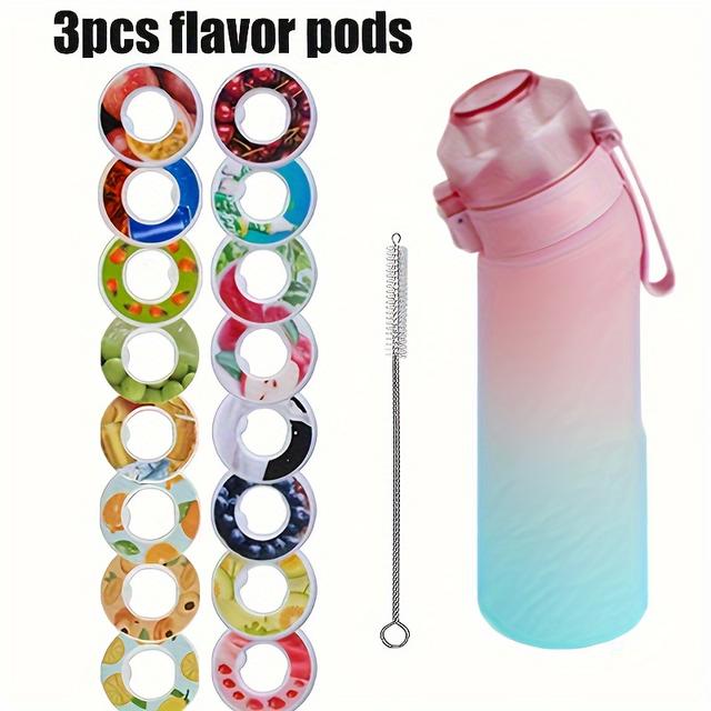 TEMU 1 قطعة قارورة مياه رياضية سعة 650 مل مع 3 نكهات عشوائية وحلقة نكهة دائرية وفرشاة مصاصة، قارورة مياه شرب خالية من السكر والسعرات الحرارية، مناسبة كهدية كريسماس وهدية عيد ميلاد