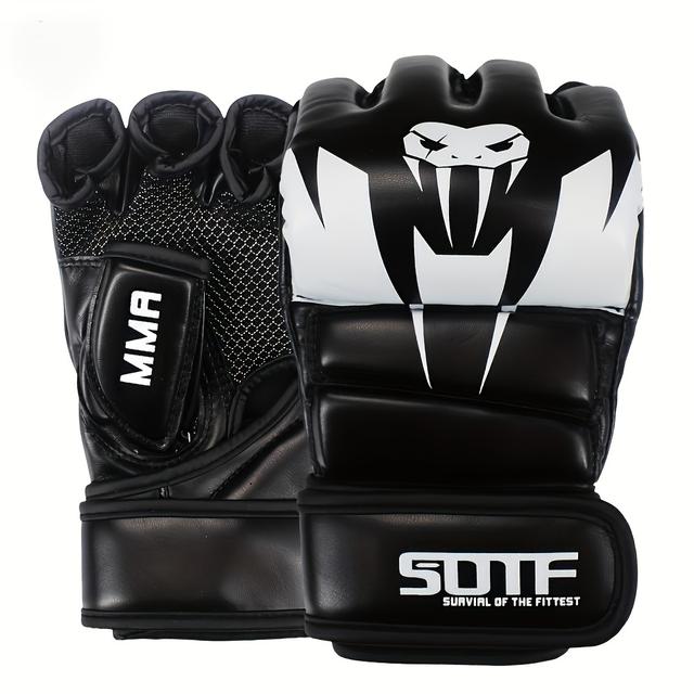 TEMU Boxing Half-finger Gloves For - Adult Size, Fighter Practice Gear With Mesh Upper And Rubber Padding, Black With And "mma" Print, Equipment | Half-finger Gloves | Durable Constructio